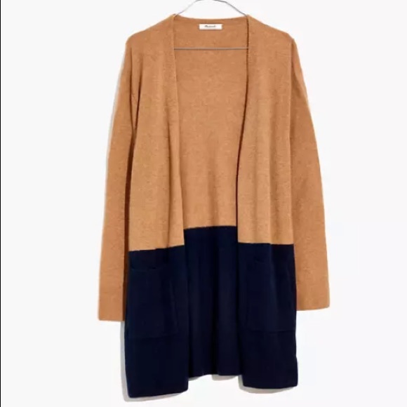 Madewell Kent Colorblock Coziest Sweater tan/blue - Picture 2 of 16